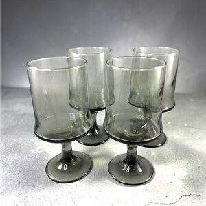 Vintage Libbey Smokey Gray Green Stemmed Wine Water Glasses Goblets 12 Oz Set 4